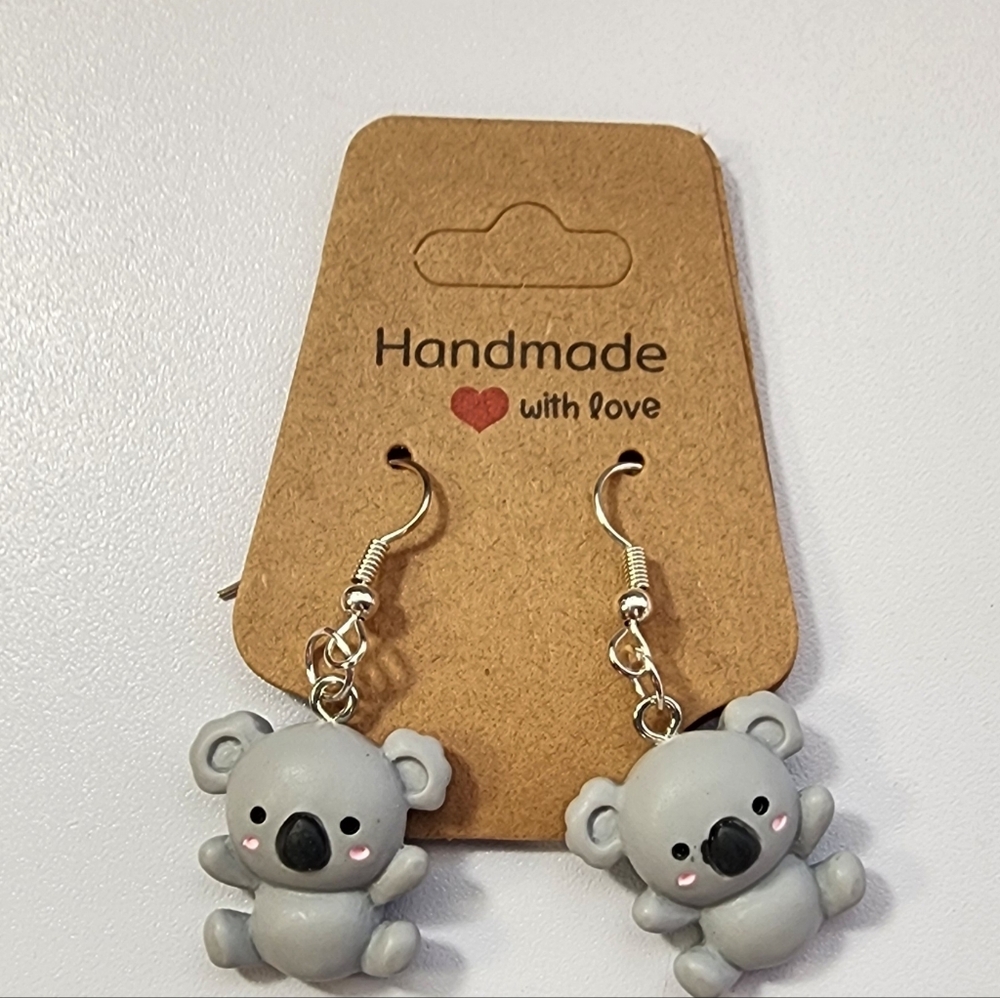 Gray Koala Earrings - Cute Koala Dangle Pierced New